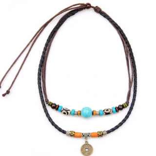 Colier  Retro din piele, 2 Layers, CRM, pentru Fete si Baieti, multicolor