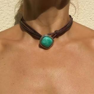 Colier tip Cocker cu Pandantiv Boho EVNC - Turquoise Pendant, Marime Reglabila