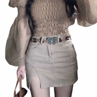 Curea eleganta impletita, CRM, cu decoratiune model fluture, bile lemn, maro