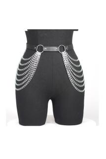 Curea pentru talie cu lanturi decorative, EVNC, Waist Corset, negru