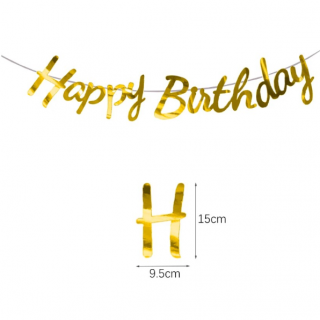 Decoratiune pentru Petrecere, CRM, cu Mesaj Happy Birthday, auriu