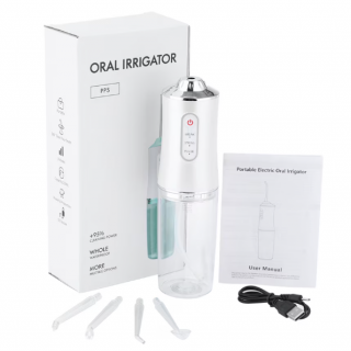 Irigator Oral Dental, 3 Programe de Presiune, 4 Varfuri Incluse, USB IPX7, CRM, 220 ml, Portabil, Alb