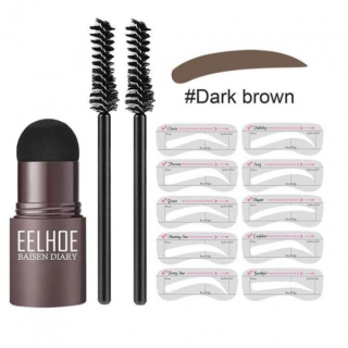 Kit de Styling Sprancene, CRM, Fard, 10 Sabloane si 2 Pensule, Dark Brown