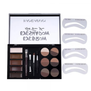 Kit de Styling Sprancene, Wow Brow Pro Palette, CRM, cu 6 Farduri Duo, sabloane si Pensule, Medium Brown