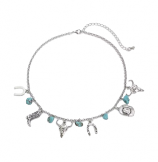 Lantisor la baza gatului cu 6 charmuri, EVNC, Western Retro Choker