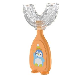 Periuta de dinti pentru copii, ADM, Penguin, forma circulara, din silicon, 2-6 ani, portocalie