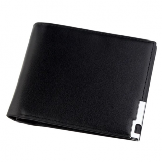 Portofel Barbatesc Slim, CRM, din PU, Design Transversal, Negru Elegant