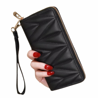 Portofel Elegant pentru Femei, Design Fashion, CRM, cu Fermoar, Negru,  19 x 10 x 2 cm