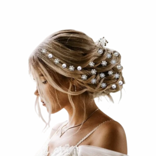 Set 20 Ace pentru par, CRM, model floare, decoratiuni elegante, alb argintiu