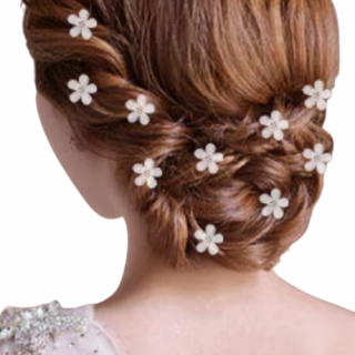 Set 20 Ace pentru par, Flower, CRM, decoratiuni elegante, alb argintiu