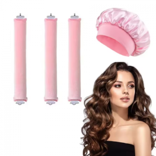 Set 3 Ondulatoare Flexibile fara Caldura si Boneta de Protectie, CRM, pentru Bucle Naturale, roz