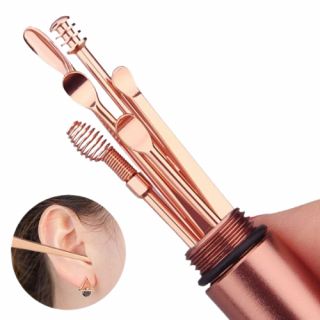 Set 6 accesorii pentru curatarea si igiena urechilor, CRM, tip breloc, rose-gold