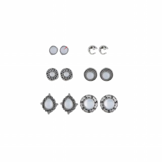 Set 6 Perechi Cercei Dama, CRM, Alb Argintiu