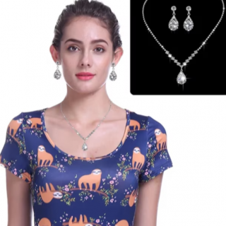 Set bijuterii femei, CRM, colier si cercei cu cristale, elegant