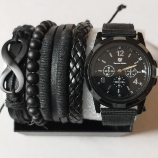 Set Ceas barbatesc si 4 bratari, Gemius ARMY, CRM, curea textil, negru