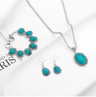Set de bijuterii elegant, EVNC, Vintage Turquoise, 3 piese