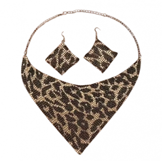 Set elegant de bijuterii, EVNC, Leopard Print Jewelry Set, colier tip esarfa