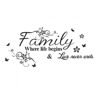 Sticker decorativ pentru perete, FAMILY, CRM, autocolant detasabil, motivational, alb-negru, 57 cm  28 cm