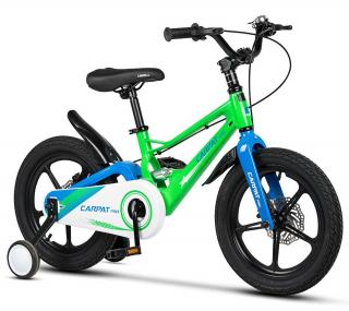 Bicicleta copii 16   CARPAT Pro 16144, cadru aluminiu full-suspension, jante magneziu, verde albastru, varsta 4-6 ani