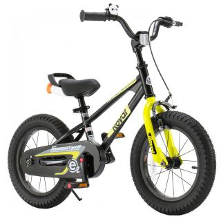 Bicicleta copii 16   ROYAL BABY Freestyle EZ, pedalier detasabil suport picioare, negru galben, varsta 4-6 ani