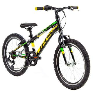 Bicicleta copii 20   DHS Sonic 20, cadru otel, frane V-Brake, 6 viteze, negru galben, varsta 7-10 ani