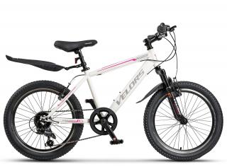 Bicicleta copii MTB-FS 20   VELORS Neptune 2.0, cadru otel, manete RevoShift, frane V-Brake, 7 viteze, alb roz, varsta 7-10 ani