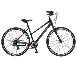 Bicicleta cross-fitness 28   POLAR Athena, cadru aluminiu 18  , manete secventiale, frane V-Brake, 21 viteze, negru roz