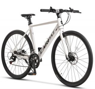 Bicicleta cross-fitness CARPAT Pathfinder 3.0, cadru aluminiu 18  , manete index, frane disc, 14 viteze, alb negru