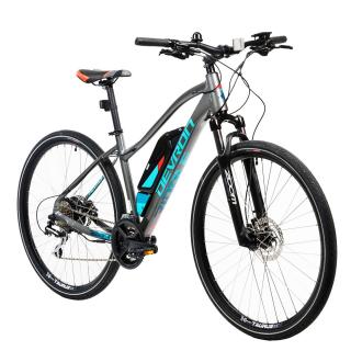 Bicicleta electrica Urban 28   DEVRON 28162, cadru aluminiu 19  , manete secventiale, frane hidraulice, 16 viteze, gri albastru