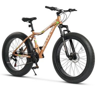 Bicicleta Fat Bike 26   VELORS Wolf, cadru otel 17  , manete RevoShift, frane disc, 21 viteze, maro verde