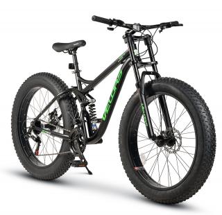 Bicicleta Fat Bike full-suspension 26   VELORS Duro 2.6, cadru otel 17  , manete secventiale, frane disc, 21 viteze, negru verde