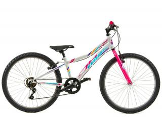 Bicicleta MTB-HT 24   DHS Turbo 240, cadru otel 13  , manete revoshift, frane V-Brake, 6 viteze, alb roz