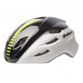 Casca ciclism Road POLISPORT Aero, alb negru galben, marime L (58-62 cm)
