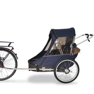 Remorca pentru biciclete 3in1 Wike Premium Double, bleumarin si maro - cel mai mult spatiu pentru copil