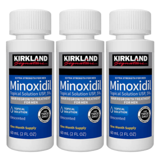 3x Solutie Kirkland 60ml, Minoxidil 5%, impotriva caderii parului, tratament partial 3 luni