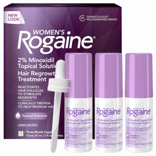 3x Solutie Rogaine 60ml, Minoxidil 2%, pentru femei, pipeta originala inclusa, impotriva caderii parului, tratament 3 luni