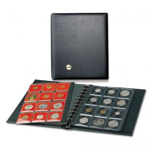 Album din piele granulata, Coin-S, cu rame in catifea rosie pentru monede de maxim 47 mm
