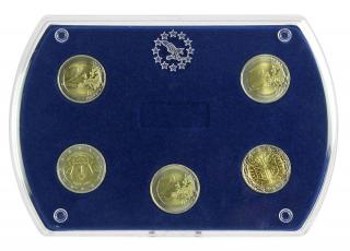 Cutie acrilica cu insertie de catifea albastra pentru 5 monede de 2 euro
