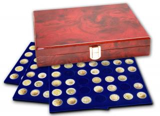 Cutie din lemn lacuit Premium pentru monede cu 3 tavi pentru 105 monede de 26 mm