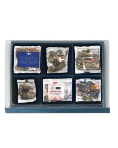 Cutie monede sertar in etui acrilic cu tava in catifea albastra cu 6 locasuri de 115 x 108 mm - Nova-Big
