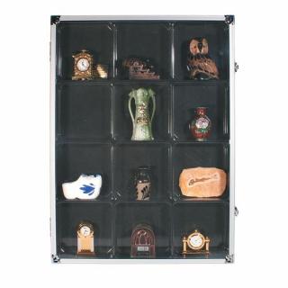 Vitrina aluminiu 12 locasuri 87 x 90 mm pentru figurine roci fosile minerale miniaturi lego