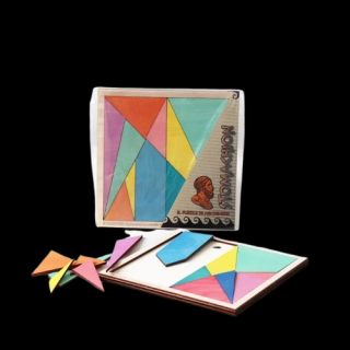 IQ Puzzle, 2D, din lemn, Stomachion - Patratul lui Arhimedes, 14 piese