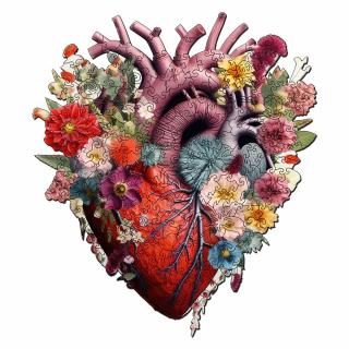 Puzzle 2D, din lemn, Anatomia inimii cu flori, 200 piese