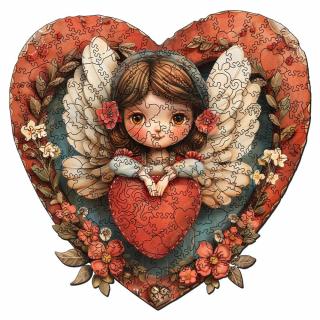 Puzzle 2D, din lemn, Inger si inima, 200 piese