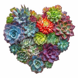 Puzzle 2D, din lemn, Inima din plante suculente, 200 piese