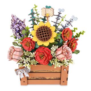 Puzzle 3D, din lemn, Cutie cu flori, 658 piese
