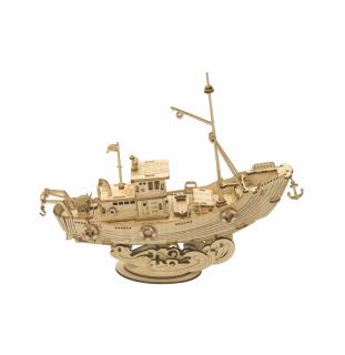 Puzzle 3D Fishing Ship, Lemn, 104 piese