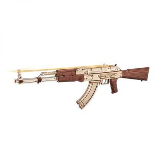 Puzzle 3D, mecanic, din lemn, Mitraliera AK-47, 315 piese