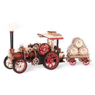 Puzzle 3D, mecanic, din lemn, Motor cu abur (cu baterie), 469 piese