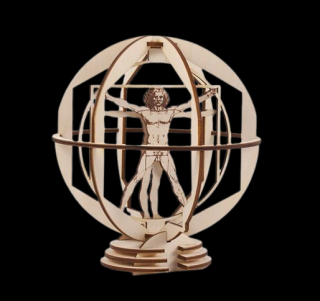 Puzzle 3D, mecanic, din lemn, Omul vitruvian mic rotativ, 8 piese